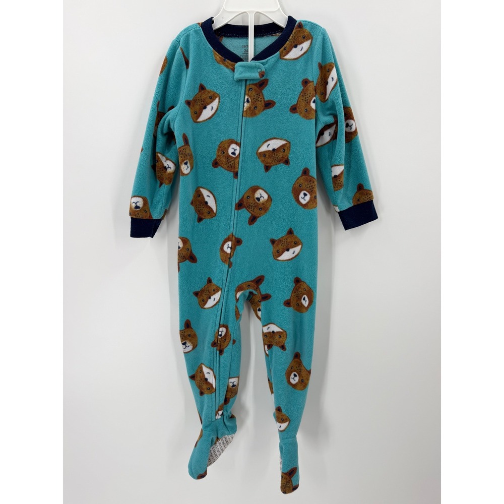 Carters Baby Footed Pajamas 24M Blue Fleece Bear Fox Woodland Sleeper